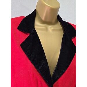 Vtg Blondie and Me Long Blazer Jacket Womens 9 Red Black Velvet Collar Steampunk
